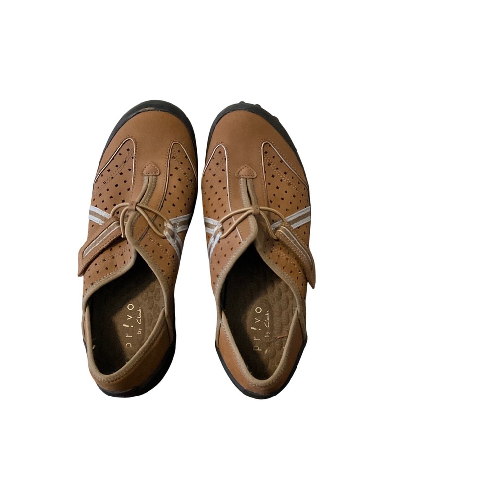 Privo by Clarks Women's Tan Perforated Comfort Walking Shoes Slip‎ On Size 6